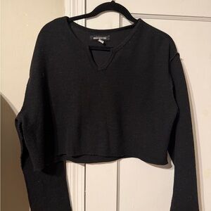 Urban Outfitters Black Cropped V-Notch Knit Sweatshirt
